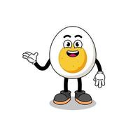 cartone animato uovo sodo con posa di benvenuto vettore