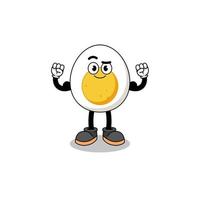 cartone animato mascotte di uovo sodo in posa con il muscolo vettore
