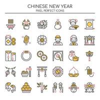 Set di icone di Capodanno cinese linea sottile di due tonalità vettore