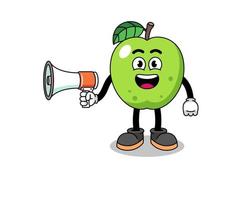 megafono della holding dell'illustrazione del fumetto della mela verde vettore