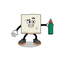 illustrazione di tofu cartone animato che tiene un repellente per zanzare vettore