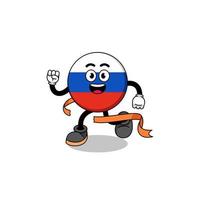 mascotte cartone animato della bandiera della russia in esecuzione sul traguardo