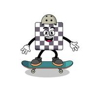 mascotte della scacchiera che gioca uno skateboard vettore