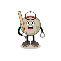cartone animato della mascotte della luna come giocatore di baseball vettore