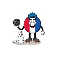 mascotte della bandiera francese come giocatore di bowling vettore