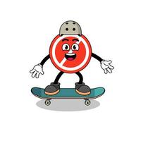 segno di stop mascotte giocando uno skateboard vettore