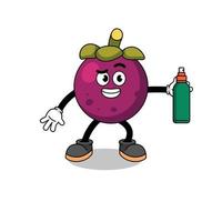 illustrazione di mangostano cartone animato che tiene un repellente per zanzare vettore