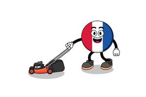 francia bandiera illustrazione cartone animato tenendo tosaerba vettore