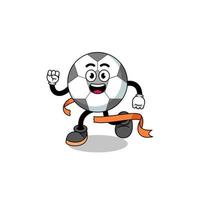 cartone animato mascotte di pallone da calcio in esecuzione sul traguardo vettore