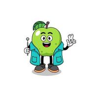 illustrazione della mascotte della mela verde come dentista vettore