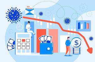 impatto negativo sull'economia globale a causa della quarantena del coronavirus. focolaio di covid-19 sullo sfondo del mercato azionario di correzione. caduta del mercato commerciale e dell'economia. crisi finanziaria mondiale vettore