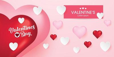 felice giorno di san valentino banner cartolina vintage lettering sfondo elementi di design taglio carta cuore style.vector illustrazione. vettore