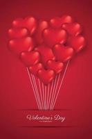 palloncini cuore di san valentino su sfondo rosso. illustratore vettore