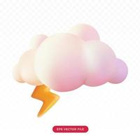 3d carino nuvola di tuono pastello. stile di rendering del fumetto 3d vettore