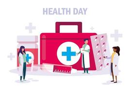 carta della giornata mondiale della salute con i medici vettore