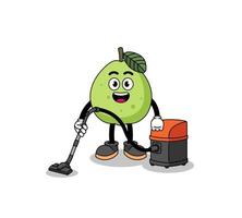 personaggio mascotte di guava che tiene aspirapolvere vettore