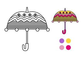 ombrello con motivi da colorare con un esempio. infantile. illustrazione vettoriale. vettore