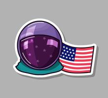 adesivo spaziale con astronauti e bandiera americana. illustrazione vettoriale. vettore