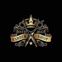 modello di logo vintage oro re barbiere vettore