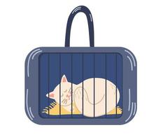 gatto nella borsa. trasporto di animali. simpatico gatto seduto in una borsa da viaggio. il concetto di viaggiare con gli animali. illustrazione vettoriale di disegnare a mano.
