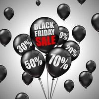 saldi del black friday con palloncini neri e sconti vettore