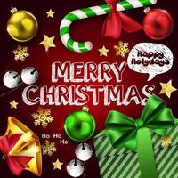 illustrazione vettoriale di biglietto di auguri di Natale con confezione regalo e palline colorate
