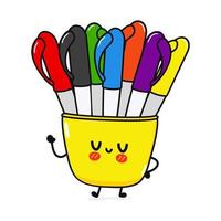 simpatico personaggio di penne multicolori divertente. icona dell'illustrazione del carattere kawaii del fumetto disegnato a mano di vettore. isolato su sfondo bianco. concetto di carattere di penne multicolori vettore