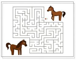un gioco di puzzle per bambini, attraversa il labirinto. aiutami a camminare attraverso il labirinto da mia madre. gli animali della fattoria sono un cavallo e un puledro vettore