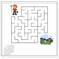 un gioco logico per bambini, percorri il labirinto, contadino nel campo. vettore