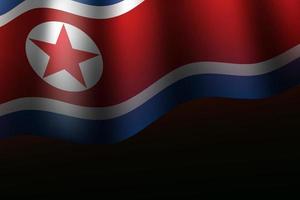 sventolando la bandiera della Corea del Nord con banner sfumato. segno del paese della Corea. simbolo della nazione nordcoreana. modello realistico per poster. illustrazione vettoriale
