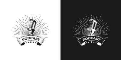 vettore di progettazione di logo podcast microfono vintage