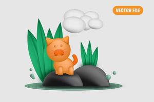 simpatico gatto nell'illustrazione del giardino vettore 3d