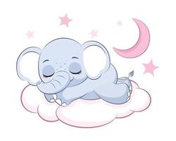 ragazza carina elefante che dorme su una nuvola. illustrazione vettoriale di un cartone animato.