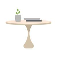 elegante tavolo in legno con piante d'appartamento e libri oggetto vettore colore semi piatto