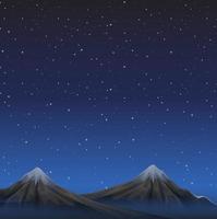 Scena con montagne di notte sotto il cielo stellato vettore