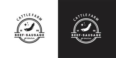 illustrazione del logo vintage salsiccia di manzo per bar e grill vettore