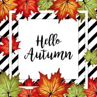 Cornice di foglie d&#39;autunno dell&#39;acquerello con sfondo a strisce nere vettore