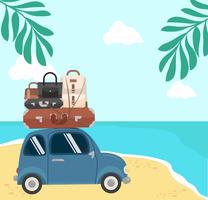 viaggiando in mini auto su Summer Beach vettore