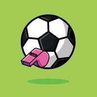 illustrazione dell'icona di vettore del fumetto del pallone da calcio e del fischio. sport oggetto icona concetto isolato premium vettore. stile cartone animato piatto