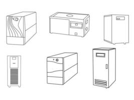 grigio gruppo di continuità icona ups isolato su sfondo bianco. gruppo di continuità, illustrazione vettoriale icona ups. set di icone di alimentazione. lunga ombra, illustrazione vettoriale