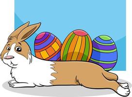 coniglietto di Pasqua del fumetto con le uova colorate vettore