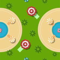 Design pattern per la stagione estiva con erba, piscine e ombrelloni. Vista dall&#39;alto. vettore