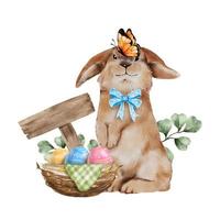 carino coniglietto pasquale acquerello disegno a mano isolato. adorabile illustrazione vettoriale di coniglio