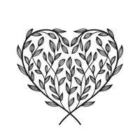 un cuore fatto di ramoscelli e foglie disegnati a mano vettore