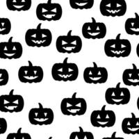 zucche di Halloween con facce spaventose senza cuciture, sagome di zucche festive su sfondo bianco vettore