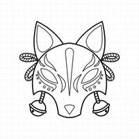 maschera kitsune giapponese da colorare pagina, illustrazione vettoriale eps.10