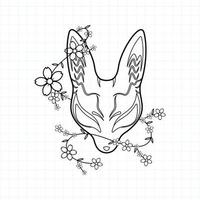 maschera kitsune giapponese da colorare pagina, illustrazione vettoriale eps.10