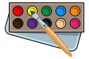 scatola di colori ad acquerello con un pennello vettore