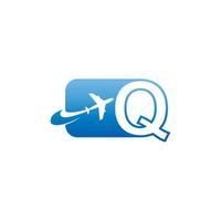 lettera q con logo aereo icona disegno vettoriale