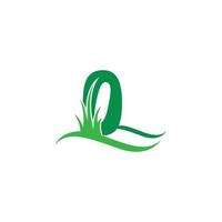 numero zero dietro un vettore di progettazione del logo dell'icona dell'erba verde